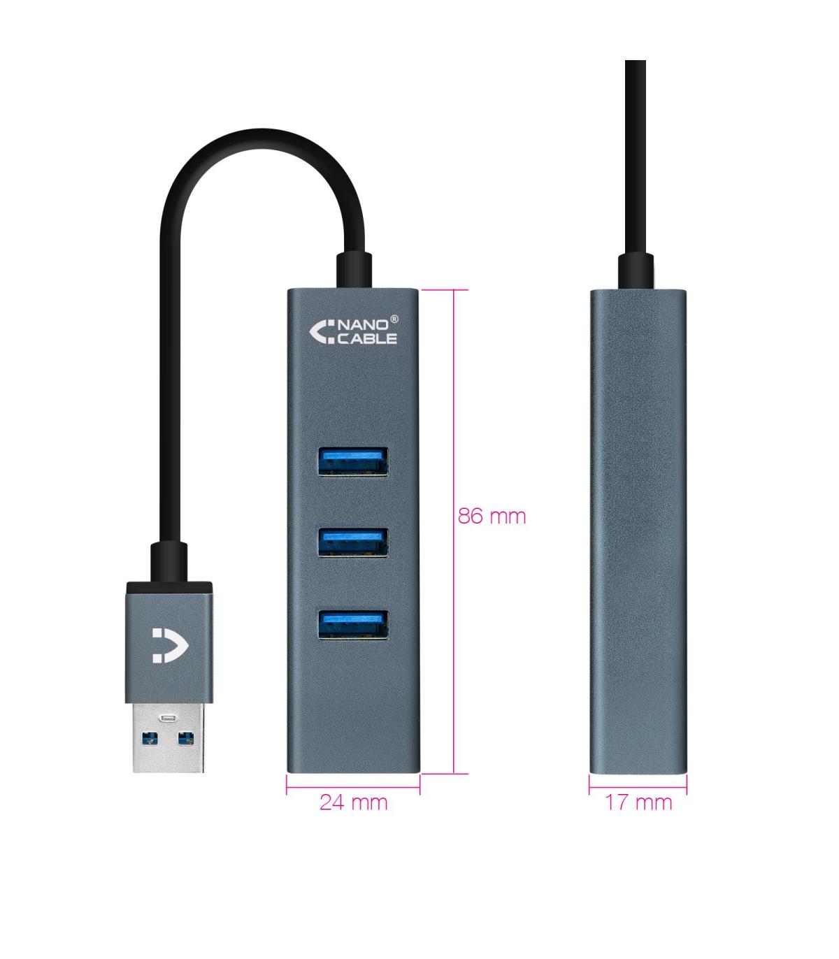 HUB USB NANOCABLE 4 USB 3.0. USB-A M-USB 3.0 H GRIS 10 CM 10.16.4402