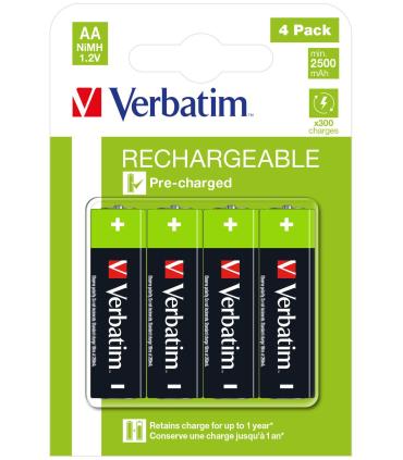 PILAS ALCALINAS VERBATIM RECARGABLES LR06 AA 1.2V PACK 4
