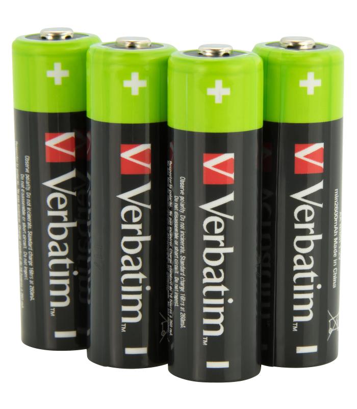 PILAS ALCALINAS VERBATIM RECARGABLES LR06 AA 1.2V PACK 4