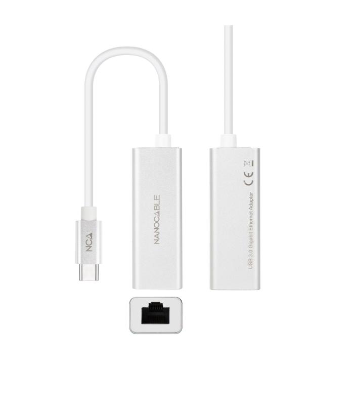 Nanocable - Tarjeta De Red Ethernet Gigabit 10 100 1000 - Conexin USB-C M A RJ45 H - 15CM - Blanco