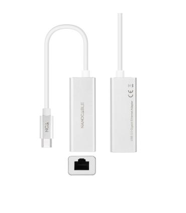 Nanocable - Tarjeta De Red Ethernet Gigabit 10 100 1000 - Conexin USB-C M A RJ45 H - 15CM - Blanco