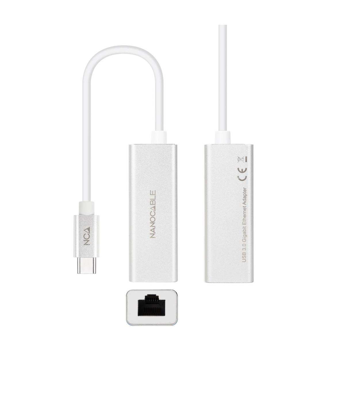 Nanocable - Tarjeta De Red Ethernet Gigabit 10 100 1000 - Conexin USB-C M A RJ45 H - 15CM - Blanco