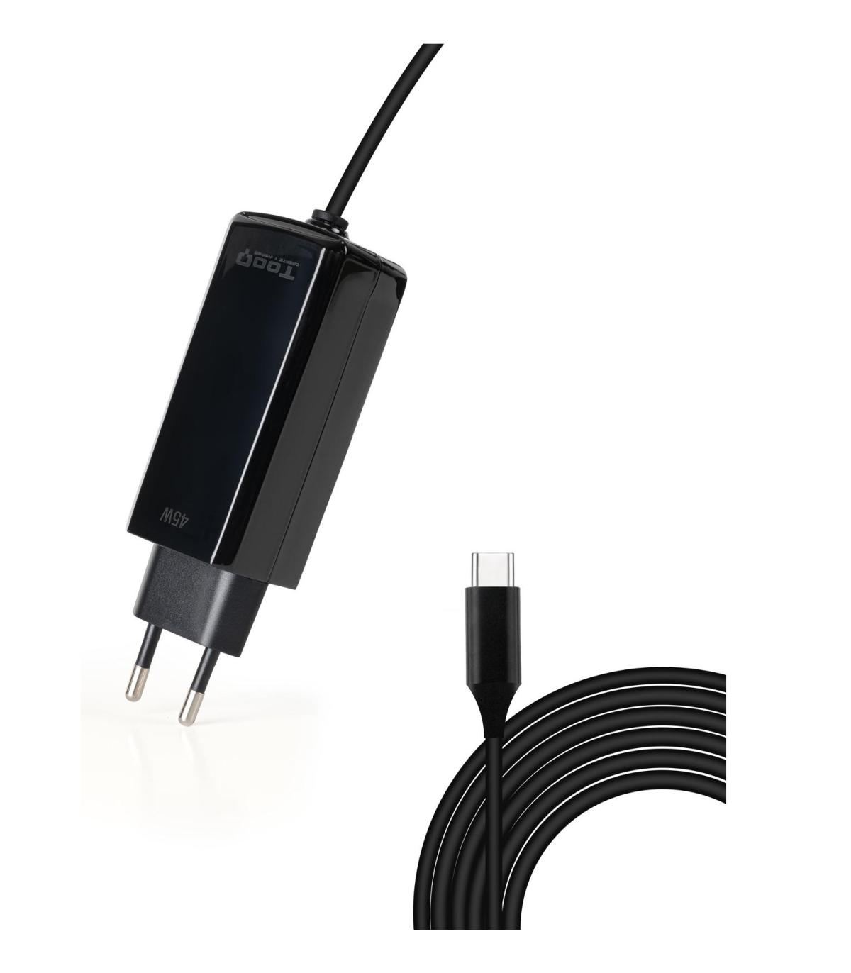 Cargador De Porttil TooQ TQLC-USBCGAN100PD-C USB Tipo-C  45W  Automtico  Voltaje 5-20V  1x USB Tipo-C