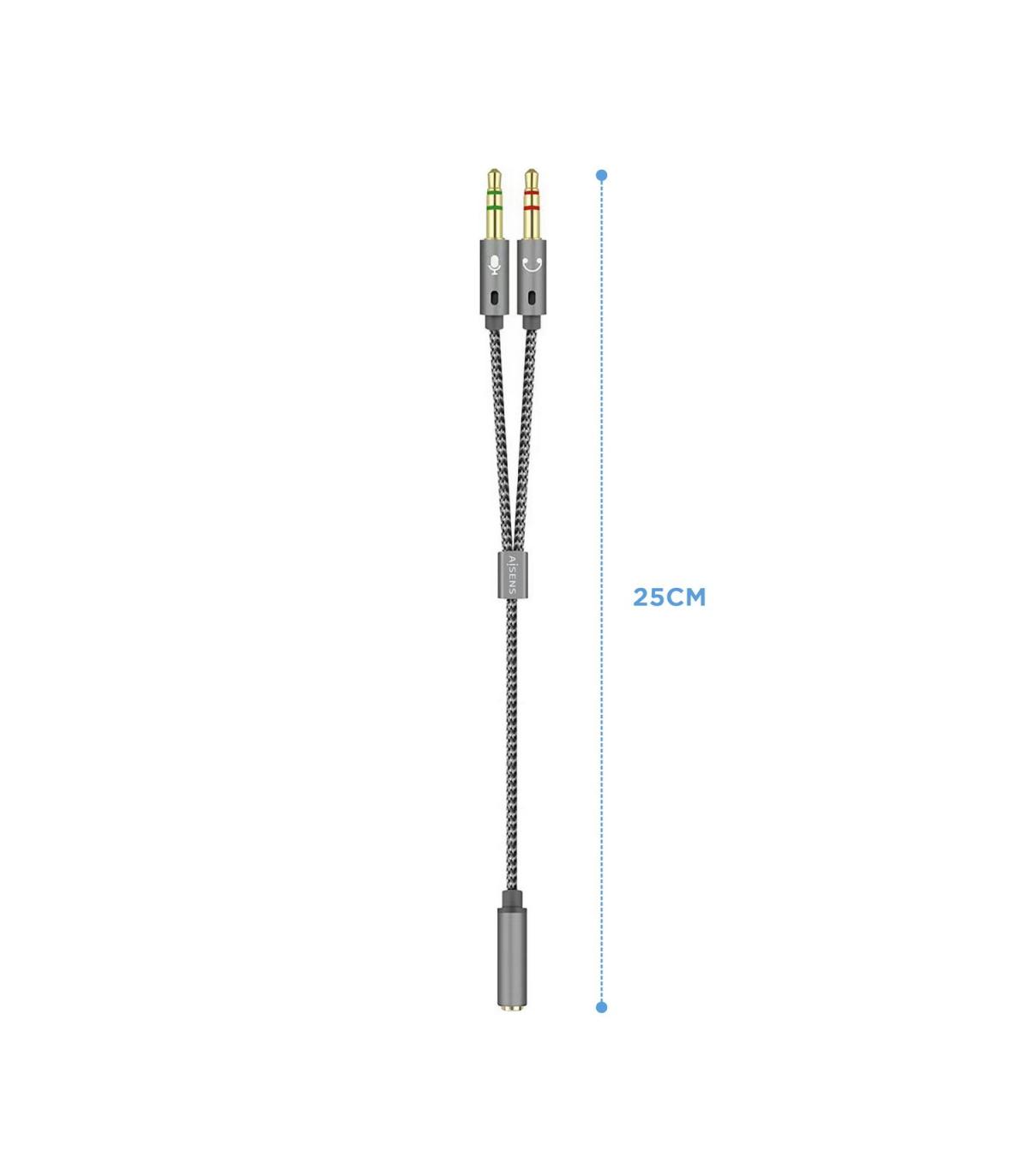Cable Estreo Aisens A128-0417  Jack 3.5 Hembra - 2x Jack 3.5 Macho  25cm  Gris