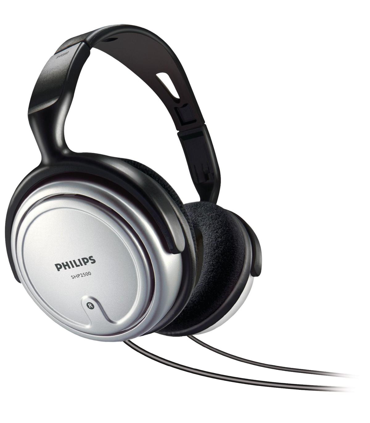 AURICULAR DIADEMA PHILIPS SHP2500 10 6M CABLE NEGRO, PLATA