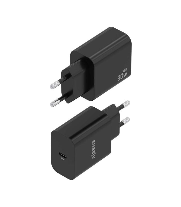 Cargador De Pared GaN Aisens A110-0941  1xUSB Tipo-C  30W  Negro