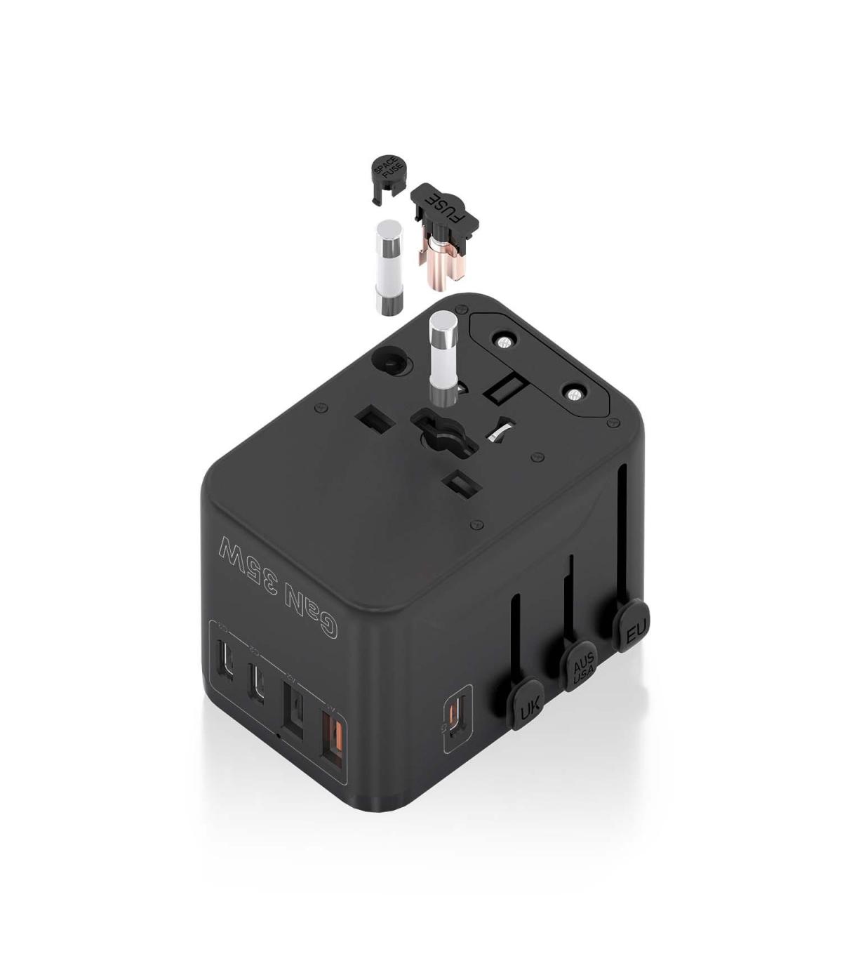 Cargador De Pared Universal GaN Aisens ASPS-2A3C09-BK  Toma De Corriente Universal  3xUSB Tipo-C  2xUSB  35W