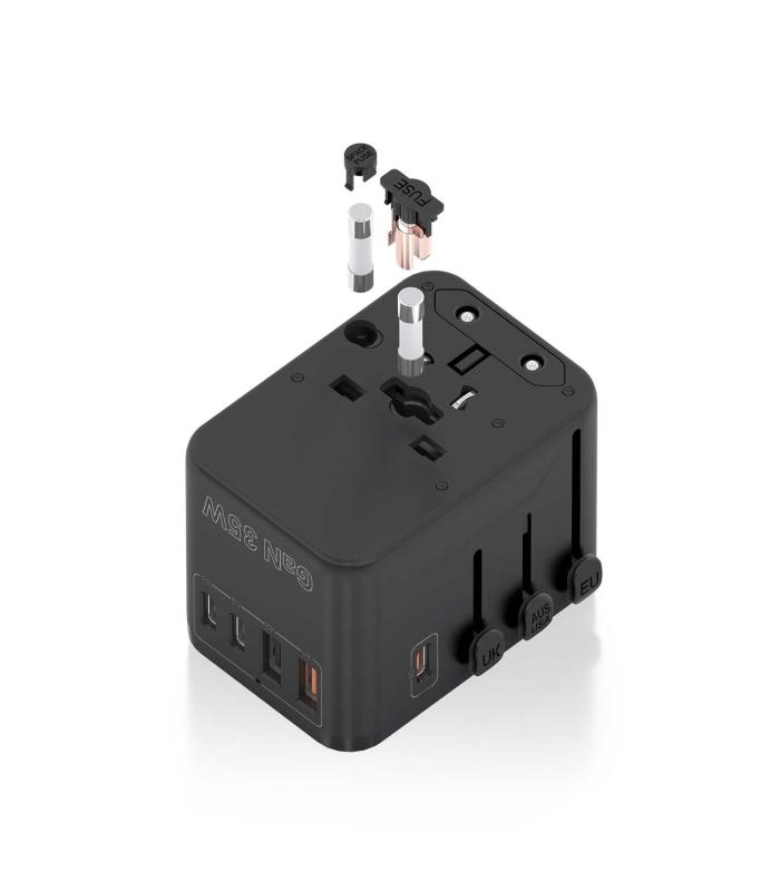 Cargador De Pared Universal GaN Aisens ASPS-2A3C09-BK  Toma De Corriente Universal  3xUSB Tipo-C  2xUSB  35W