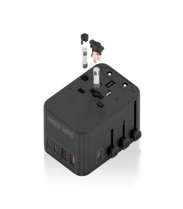 Cargador De Pared Universal GaN Aisens ASPS-2A3C09-BK  Toma De Corriente Universal  3xUSB Tipo-C  2xUSB  35W