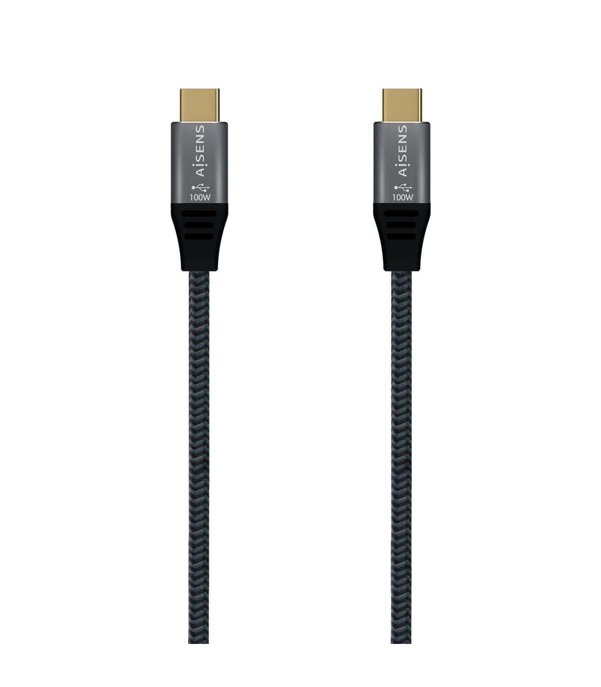 Cable USB 2.0 Tipo-C Aisens A107-0629 5A 100W  USB Tipo-C Macho - USB Tipo-C Macho  Hasta 100W  60Mbps  2m  Gris