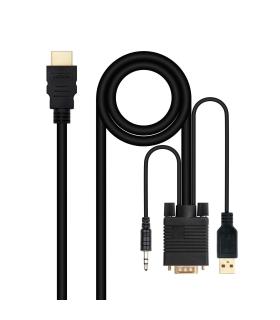 Cable Conversor Nanocable 10.15.4350  HDMI Macho - VGA Macho - Jack 3.5 Macho - USB Macho  1.8m  Negro