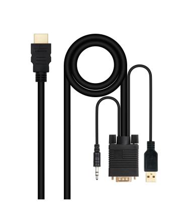 Cable Conversor Nanocable 10.15.4350  HDMI Macho - VGA Macho - Jack 3.5 Macho - USB Macho  1.8m  Negro
