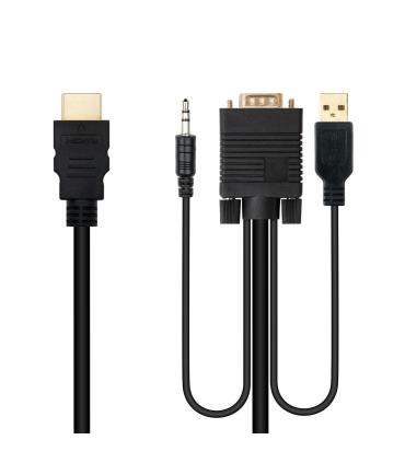 Cable Conversor Nanocable 10.15.4350  HDMI Macho - VGA Macho - Jack 3.5 Macho - USB Macho  1.8m  Negro