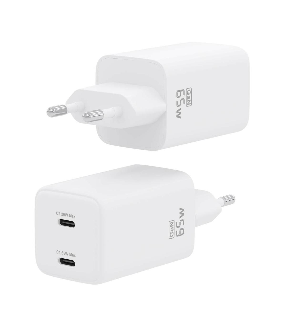 Cargador De Pared GaN Aisens ASCH-65W2P039-W  2xUSB Tipo-C  65W