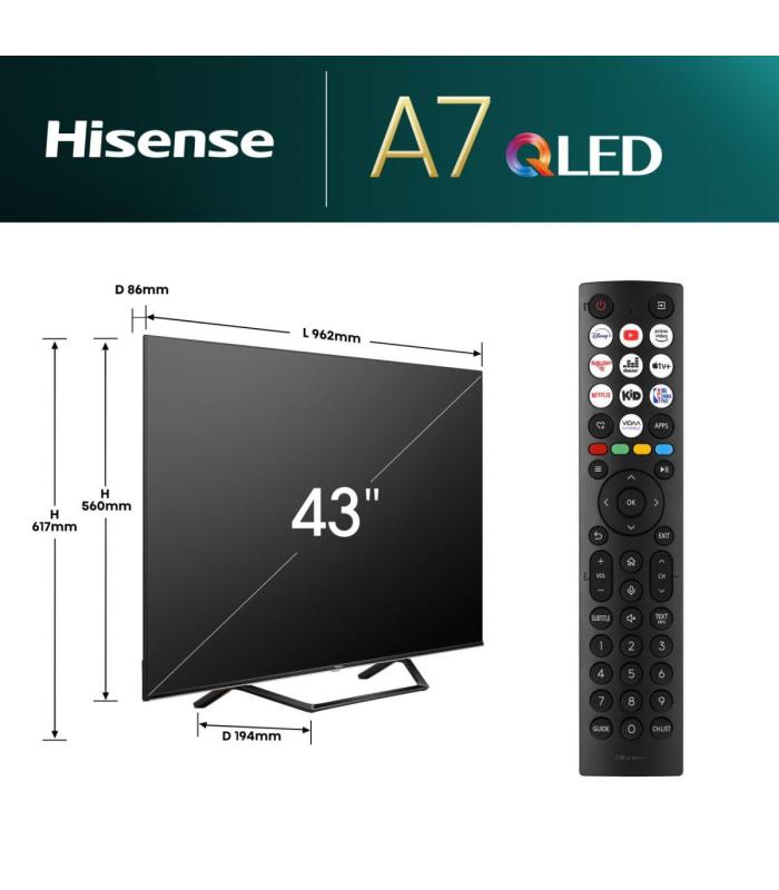 Hisense 43A7NQ TV 43" QLED 4K STV HDMi USB Wi
