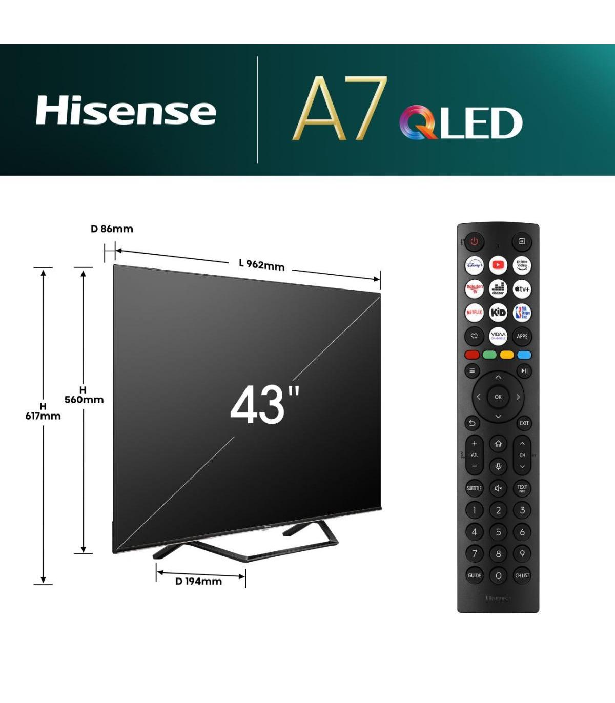 Hisense 43A7NQ TV 43" QLED 4K STV HDMi USB Wi