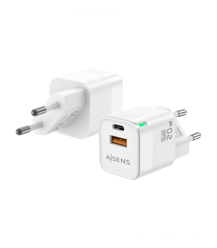 CARGADOR GAN AISENS 20W 1XUSB-C PD3.0 QC4.0 1XUSB-A QC3.0 BLANCO