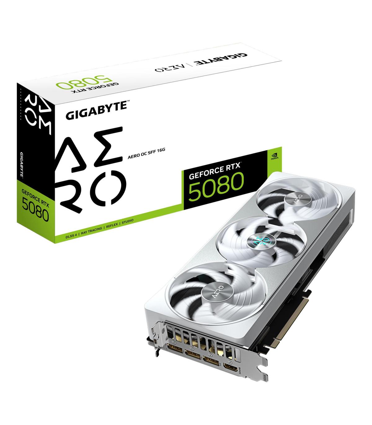 GIGABYTE GeForce RTX 5080 AERO OC SFF 16G Tarjeta Grfica - 16GB GDDR7, 256 Bits, PCI-E 5.0, 2730MHz Core Clock, 3 X DisplayPort,
