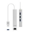 Conversor USB 3.0 A Ethernet Gigabit RJ45 + 3xUSB 3.0 - Plata - 15 Cm