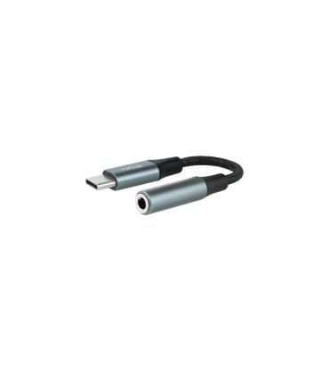Nanocable Cable Adaptador Audio USB-C M A Jack 3.5 H, 11 Cm, Negro Gris