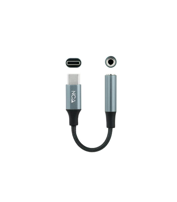 Nanocable Cable Adaptador Audio USB-C M A Jack 3.5 H, 11 Cm, Negro Gris