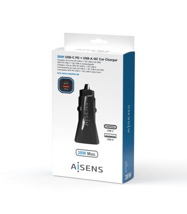 Cargador De Coche Aisens ASCH-CAR2PQC-BK  1xUSB-Tipo C  1xUSB  38W