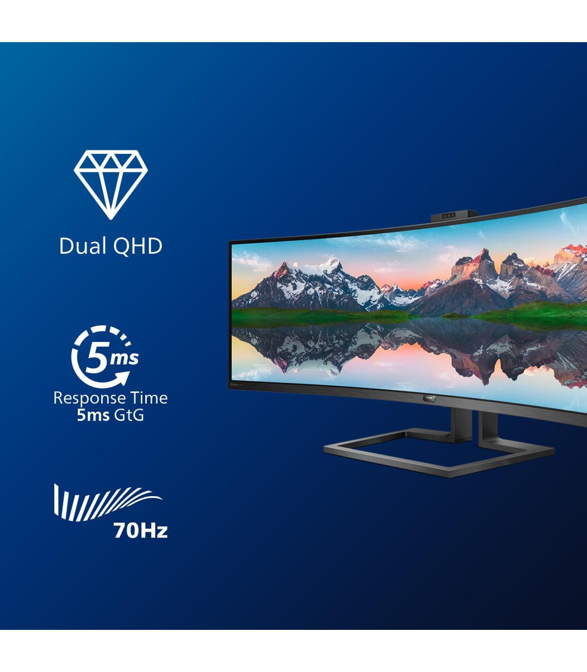 Monitor Profesional Ultrapanormico Curvo Philips 499P9H 48.8'  Dual QHD  Webcam  Multimedia  Regulable En Altura  Negro