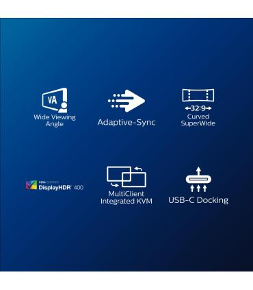 Monitor Profesional Ultrapanormico Curvo Philips 499P9H 48.8'  Dual QHD  Webcam  Multimedia  Regulable En Altura  Negro