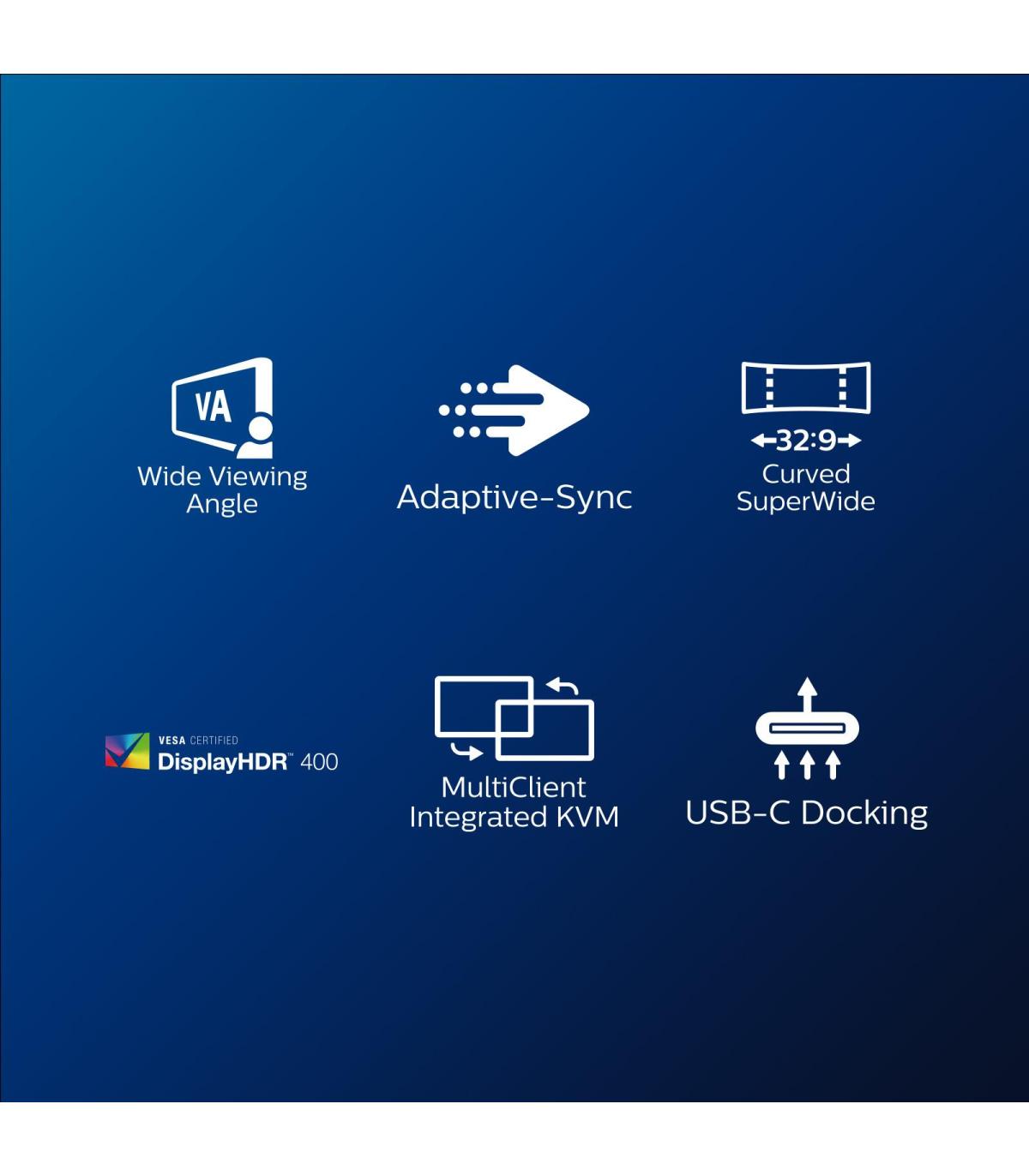 Monitor Profesional Ultrapanormico Curvo Philips 499P9H 48.8'  Dual QHD  Webcam  Multimedia  Regulable En Altura  Negro