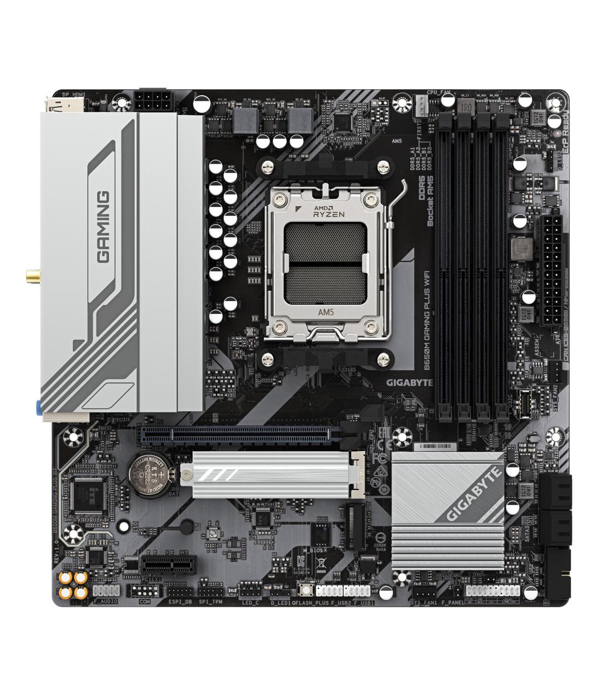 GIGABYTE B650M GAMING PLUS WIFI Placa Base - Procesadores AMD Ryzen 9000, VRM De 5+2+2 Fases, Hasta 8000 MHz DDR5, 2xPCIe 4.0 M.