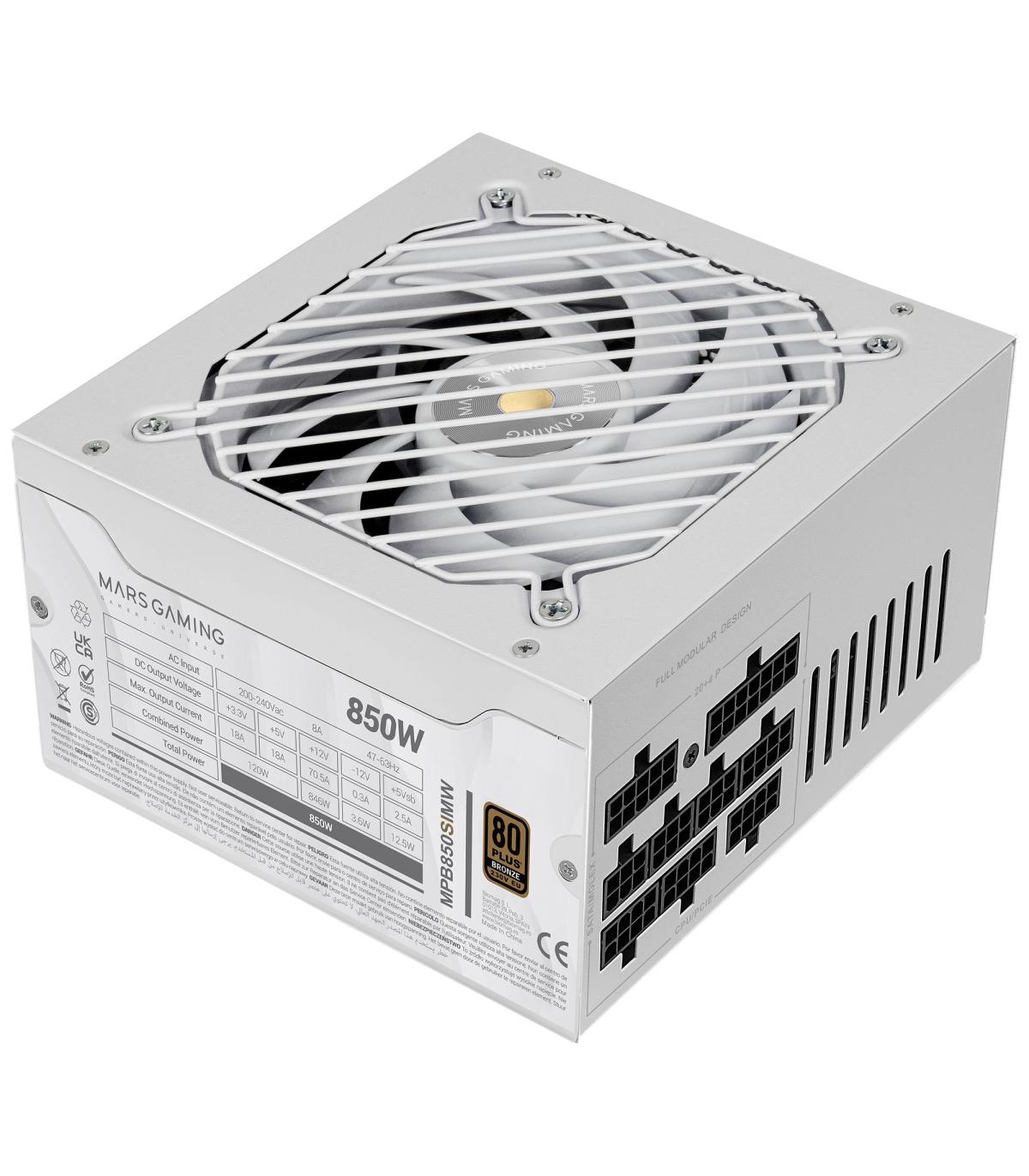 Fuente De Alimentacin Mars Gaming MPB850SIM  850W  Ventilador 14cm  80 Plus Bronze  Blanca