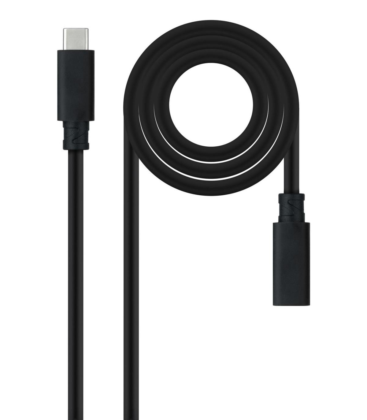 Cable Alargador USB Tipo-C 3.2 Nanocable 10.01.4500  USB Tipo-C Macho - USB Tipo-C Hembra  50cm  Negro