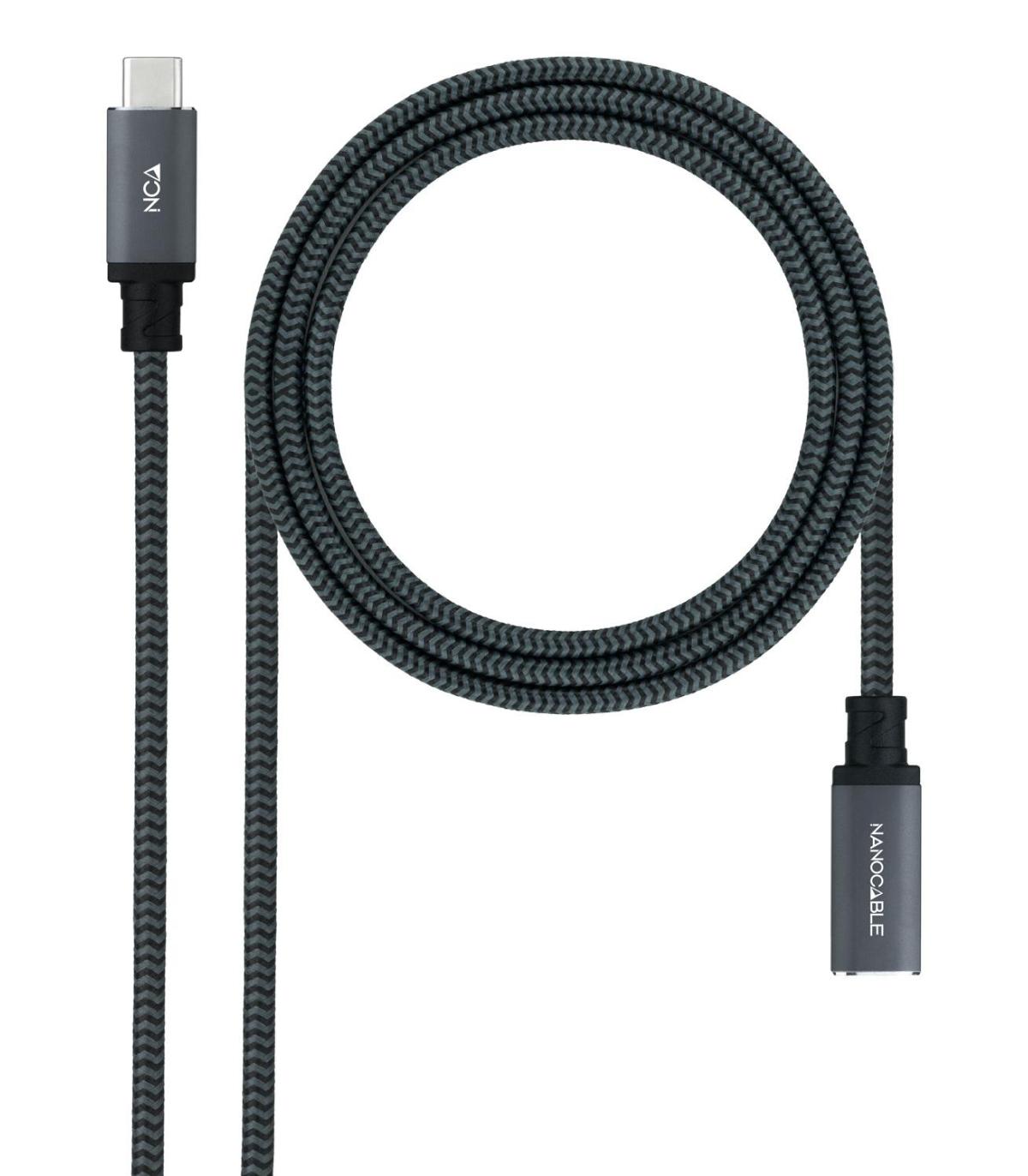 Cable Alargador USB Tipo-C 3.2 Nanocable 10.01.4500-COMB  USB Tipo-C Macho - USB Tipo-C Hembra  50cm  Negro