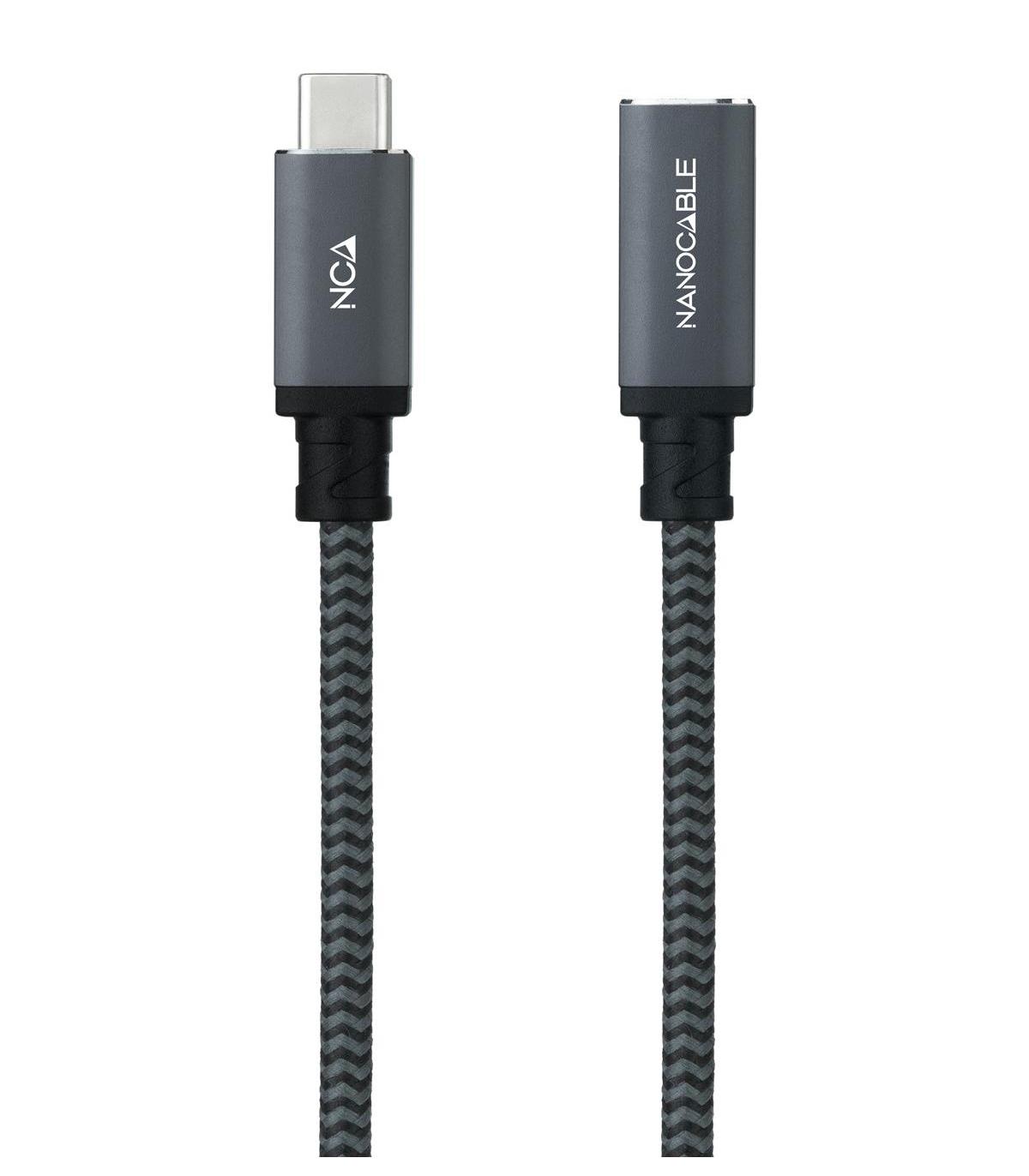 Cable Alargador USB Tipo-C 3.2 Nanocable 10.01.4500-COMB  USB Tipo-C Macho - USB Tipo-C Hembra  50cm  Negro