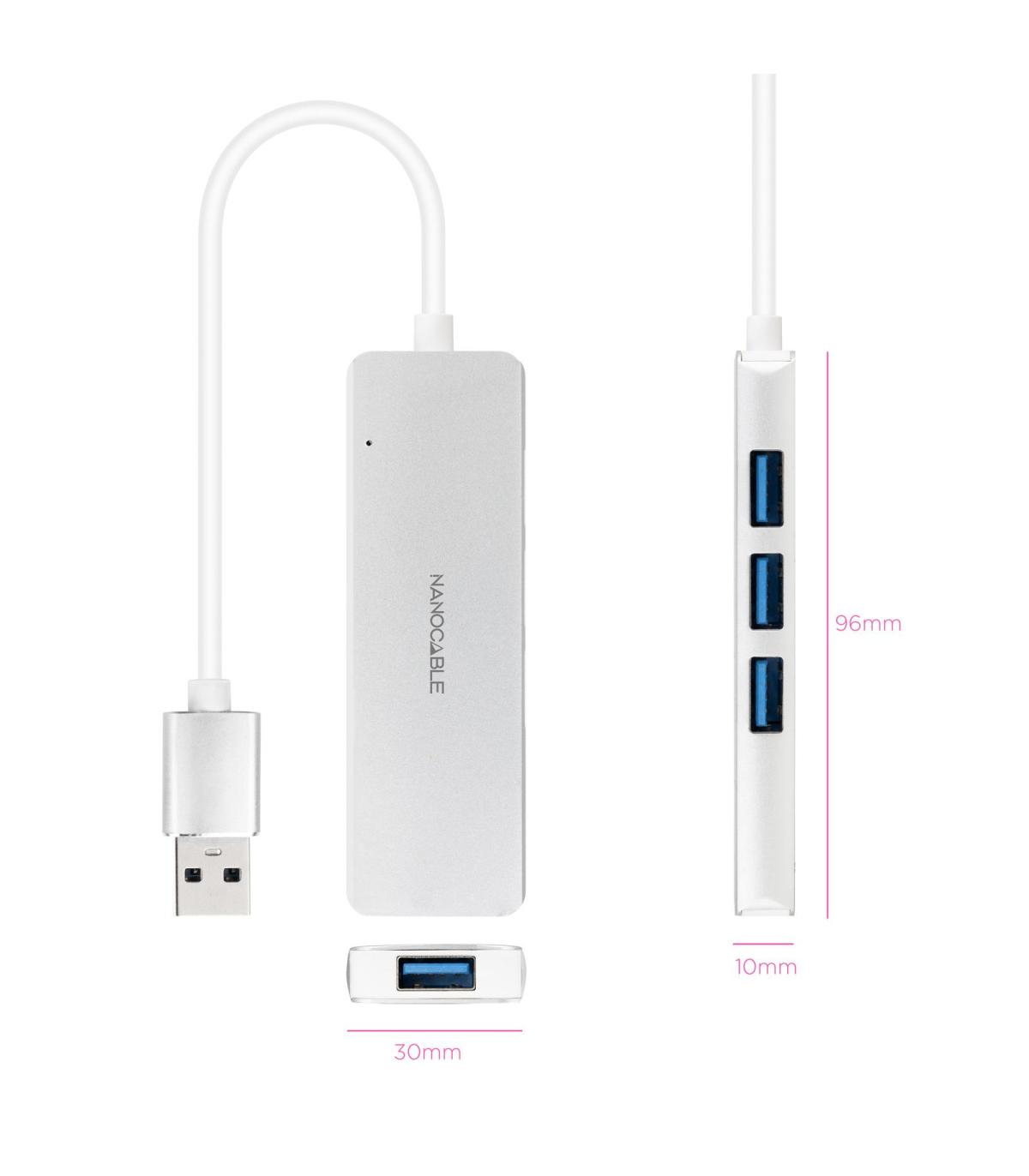 Nanocable Hub USB 3.0 4 X USB 3.0 10cm. Gris