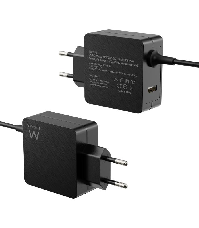 EWENT Cargador USB-C PD 45W +Puerto Usb-A