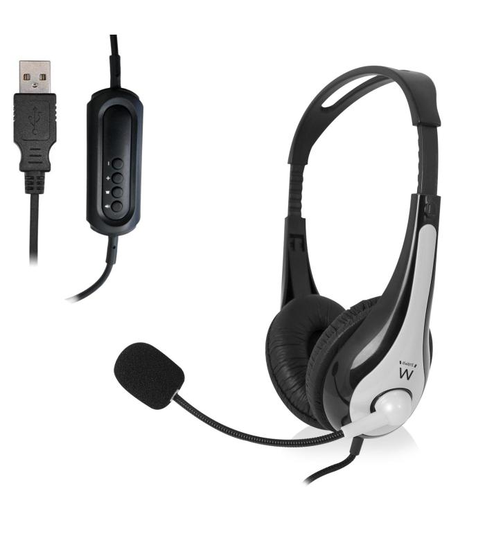 Ewent EW3565 Auricular Y Casco Auriculares Almbrico Diadema Llamadas Msica USB Tipo A Negro, Blanco