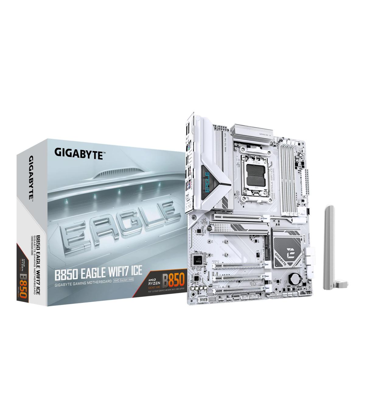 GIGABYTE B850 EAGLE WIFI7 ICE Placa Base - Procesadores AMD Ryzen Serie 9000, VRM Digital De 8+2+2 Fases, Hasta 8200 MHz DDR5 (O