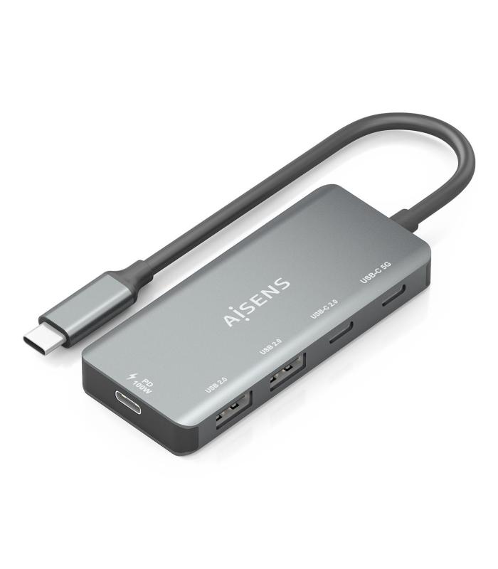 Hub USB Tipo-C Aisens A109-0946  2xUSB  2xUSB Tipo-C  1xUSB Tipo-C PD  Gris