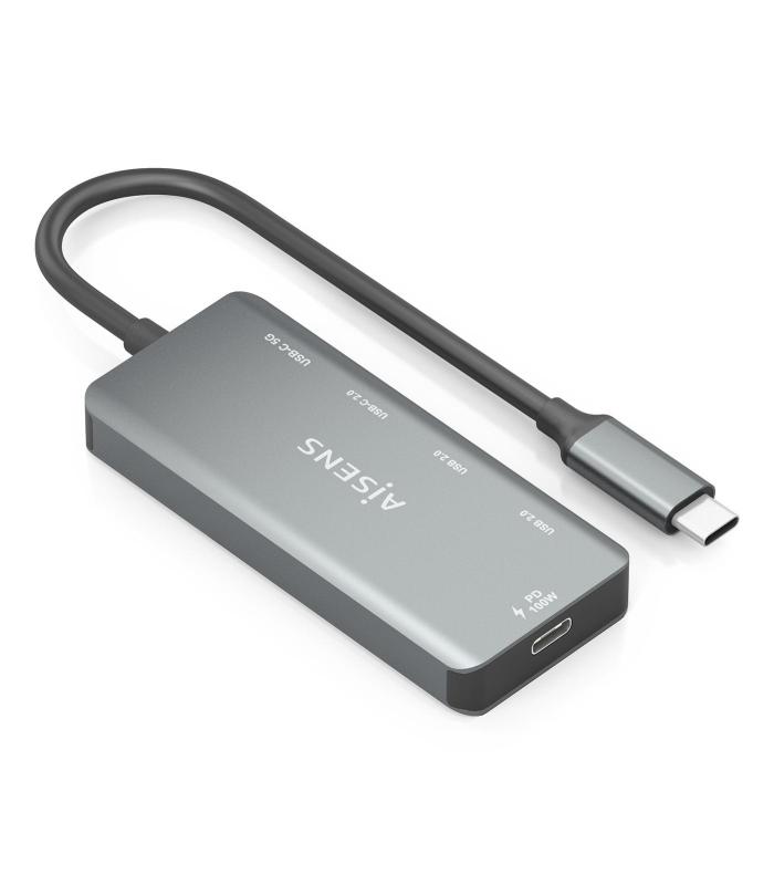 Hub USB Tipo-C Aisens A109-0946  2xUSB  2xUSB Tipo-C  1xUSB Tipo-C PD  Gris