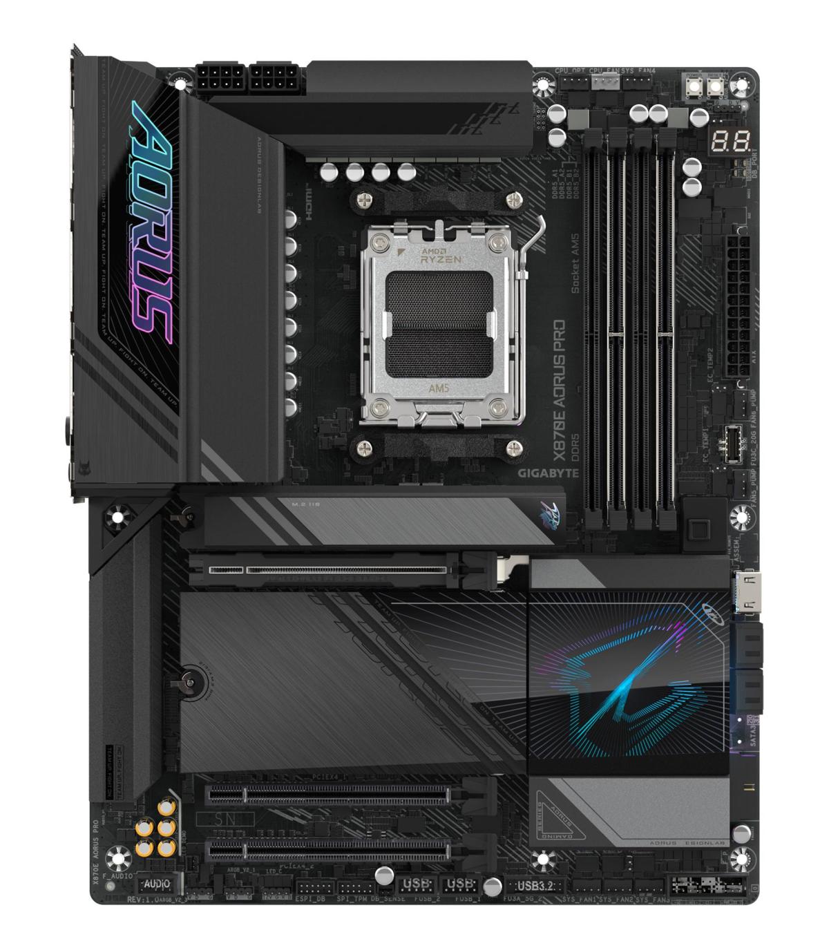 GIGABYTE Placa Base X870E AORUS PRO - Compatible Con CPUs AMD Ryzen 9000, VRM Digital De 16+2+2 Fases, Hasta 8000MHz DDR5 (OC), 
