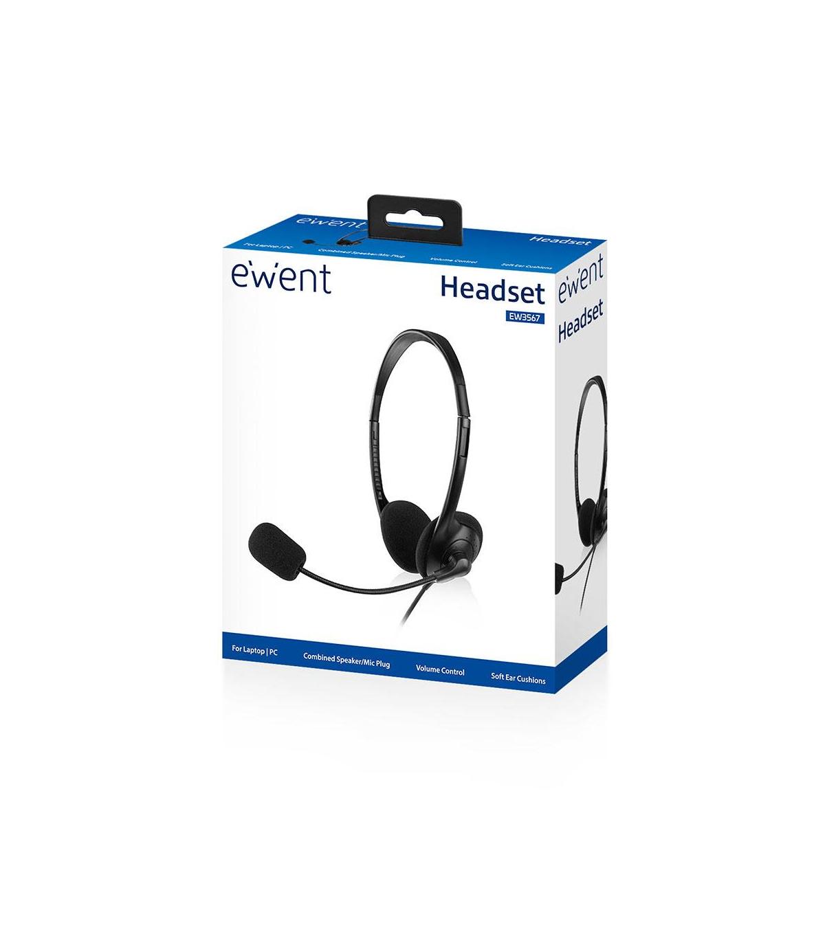 AURICULARES EWENT CHAT EW3567 NEGRO MICROFONO ALAMBRICO JACK 3.5 MM