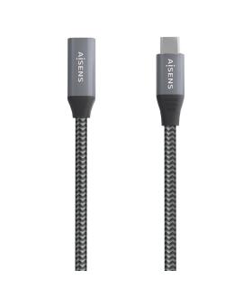 Cable Alargador USB 3.2 Aisens A107-0760  USB Tipo-C Macho - USB Tipo-C Hembra  Hasta 100W  20Gbps  50cm  Gris
