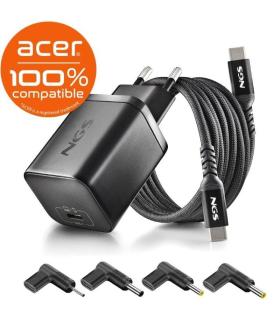 Cargador GaN de Porttil NGS BUD65W-AC para Acer/ 1xUSB Tipo-C/ 65W/ Automtico/ 4 Conectores/ Voltaje 5-20V