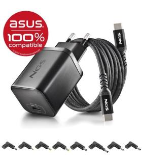 Cargador GaN de Porttil NGS BUD65W-AS para Asus/ 1xUSB Tipo-C/ 65W/ Automtico/ 8 Conectores/ Voltaje 5-20V
