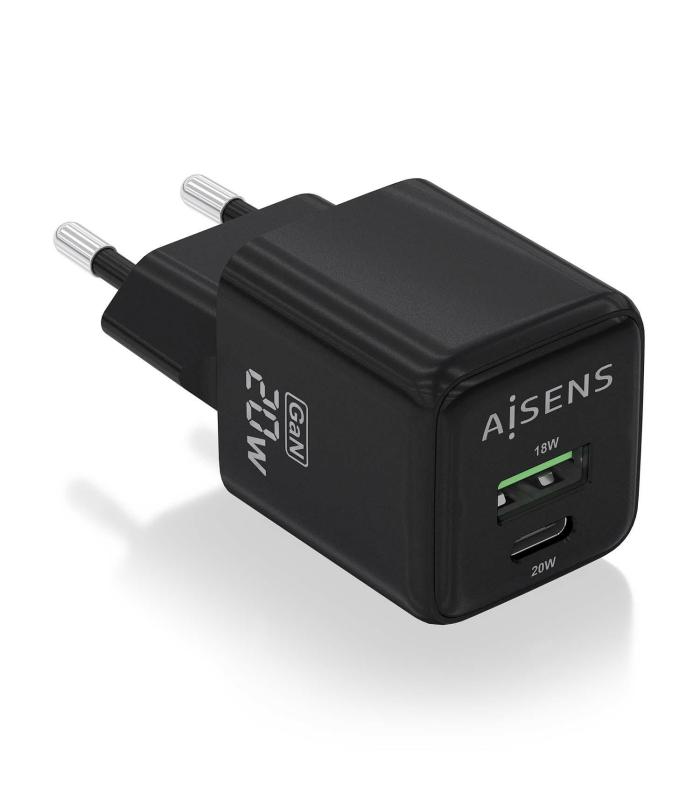 CARGADOR GAN AISENS 20W 1XUSB-C PD3.0 QC4.0 1XUSB-A QC3.0 NEGRO