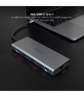 Docking Tipo-C Nanocable 10.16.4612  3xUSB  1xUSB Tipo-C  2xHDMI 4K  1xDisplayPort  1xRJ45  1xLector Tarjetas  1xJack 3.5  1xUSB
