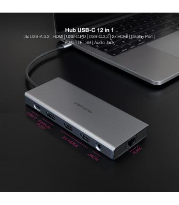 Docking Tipo-C Nanocable 10.16.4612  3xUSB  1xUSB Tipo-C  2xHDMI 4K  1xDisplayPort  1xRJ45  1xLector Tarjetas  1xJack 3.5  1xUSB