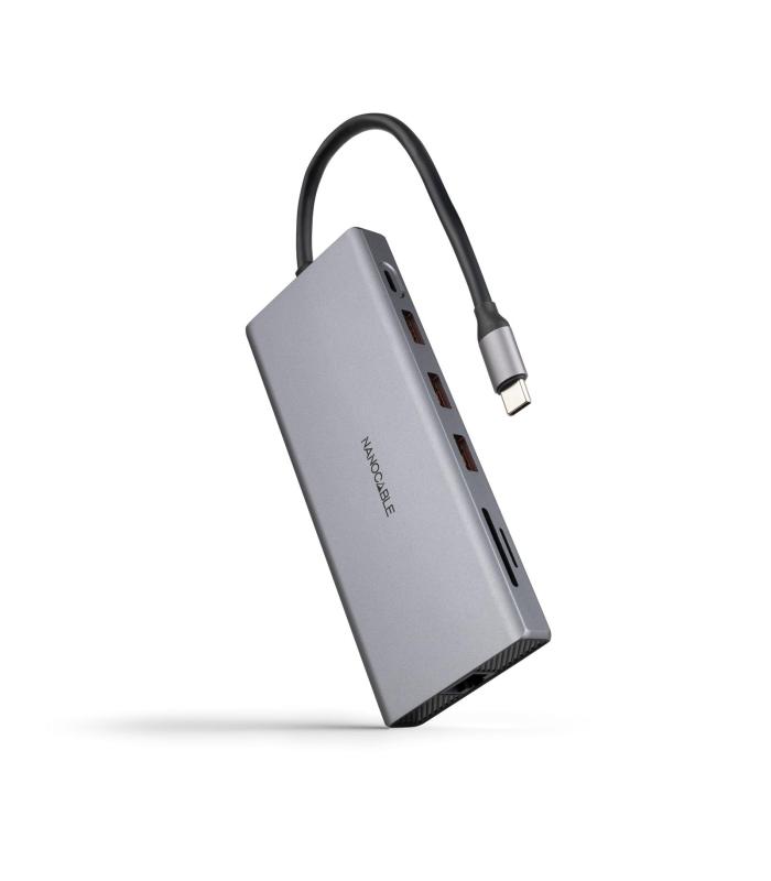Docking Tipo-C Nanocable 10.16.4612  3xUSB  1xUSB Tipo-C  2xHDMI 4K  1xDisplayPort  1xRJ45  1xLector Tarjetas  1xJack 3.5  1xUSB