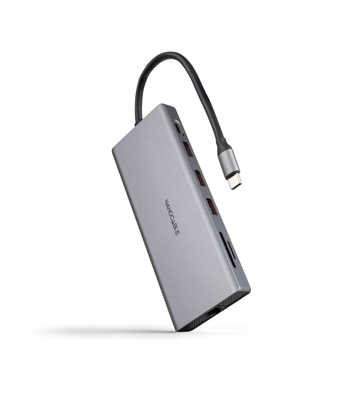 Docking Tipo-C Nanocable 10.16.4612  3xUSB  1xUSB Tipo-C  2xHDMI 4K  1xDisplayPort  1xRJ45  1xLector Tarjetas  1xJack 3.5  1xUSB